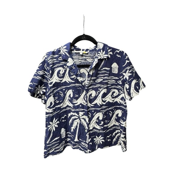 C&C California Hawaiian Button Up Shirt & Short Set Linen Blend Womens Medium - Picture 2 of 13